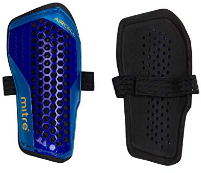 Mitre Aircell Parastinchi da calcio, traspiranti, protezione dagli urti, leggeri, nero/ciano/giallo, taglia M