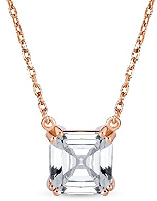 Collier Pendentif Solitaire Classique 2 CTW Carré Zircon Cubique AAA CZ Coupe Royal Asscher pour Femmes Plaqué Or Rose en Argent Sterling .925