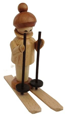 Rudolphs Schatzkiste Miniaturfigur Skifahrer auf Ski Natur Höhe=7,5cm NEU Seiffen Erzgebirge Dekoration Holzfiguren Weihnachten Fensterschmuck Spielzeug Deko Weihnachtsfigur