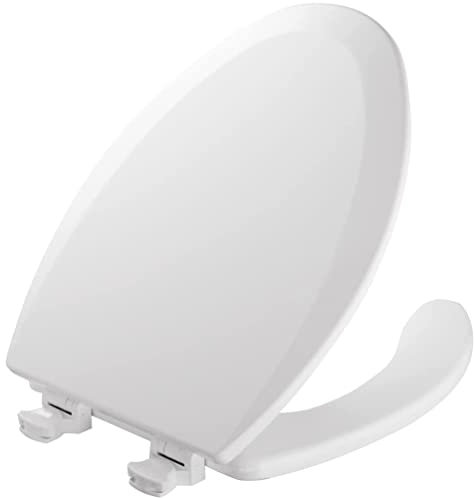 MAYFAIR 18440EC 000 Open Front Toilet Seat Will Never Loosen and Easily Remove, Elongated, Durable Enameled Wood, White