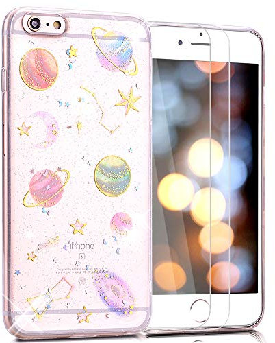 Feyten Cover iPhone 6S Plus/iPhone 6 Plus con Vetro Temperato [2 Pack], Lucciante Brillantini Stellato Design TPU Gel Silicone Protettivo Cover Custodia per iPhone 6S/6 Plus (Stellato)