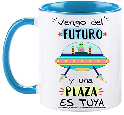 FUNNY CUP Taza Opositor. Vengo del Futuro y una Plaza es Tuya. Taza de oposiciones para Regalo al Estudiante. Taza Color (Azul)