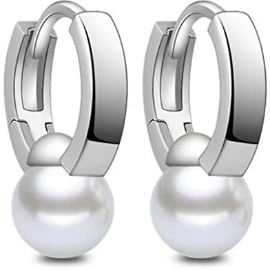 1 Paar schöne Damen Creolen 925 Sterling Silber rhodiniert 2 Süßwasser-8mm Perlen Ohrringe