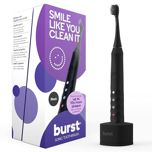 Burst Original Sonic Electric Toothbrush for Adults (Black) | Soft Bristle | Rechargeable Electric Sonic Toothbrush | Deep Clean Stain & Plaque Removal | 3 Modes: Teeth Whitening, Sensitive & Massage
