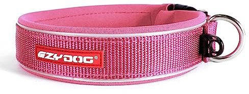 EzyDog Hundehalsband für Große, Mittelgroße, Mittlere & Kleine Hunde - Halsband Hund Neopren Gepolstert, Wasserfest, Reflektierend (M, Rosa)