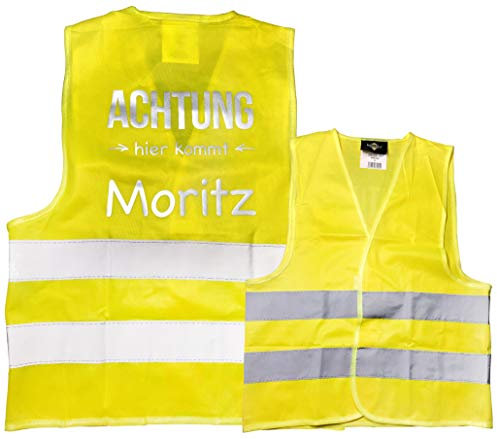 PICSonPAPER Personalisierbare Kinder Warnweste Achtung Hier kommt Wunschname Bedruckt mit reflektierender Folie (3-6 Jahre)