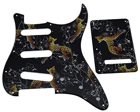 Dopro 11 Hole Strat SSS 3D Printed Plastic Pickguard ST Back Plate Trem Cover fits USA/Mexican Fender Strat Leopard Pattern