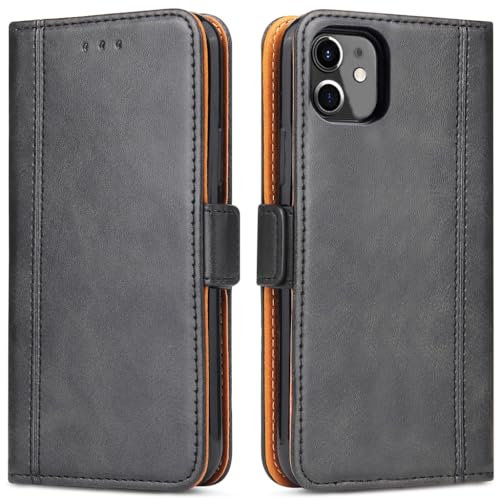 Bozon Handyhülle für iPhone 11, Leder Handytasche Kartenfach Klappständer Magnetisch Lederhülle für Apple iPhone 11 Klapphülle, Schwarz