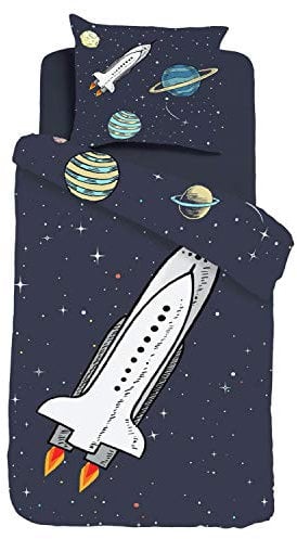 ESPiCO Bettwäsche Sleep and Dream Rocket Weltall Rakete Kinder Zimmer Erde Jupiter Mond Astronaut Satellit Renforcé, Größe:135 cm x 200 cm