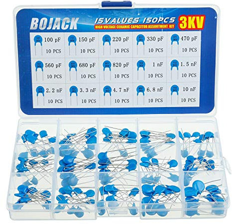 BOJACK 15 Values 150 Pcs 3KV / 100pF to 10nF High Voltage DIP Ceramic Capacitor Assortment Kit