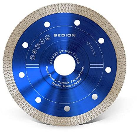 SEDION ® Disque à tronçonner diamanté 115 mm – Disque à tronçonner pour couper les carreaux durs, céramique, grès cérame, granit, marbre – Disque diamanté 115 mm x 22,23 mm – Disque souple en diamant