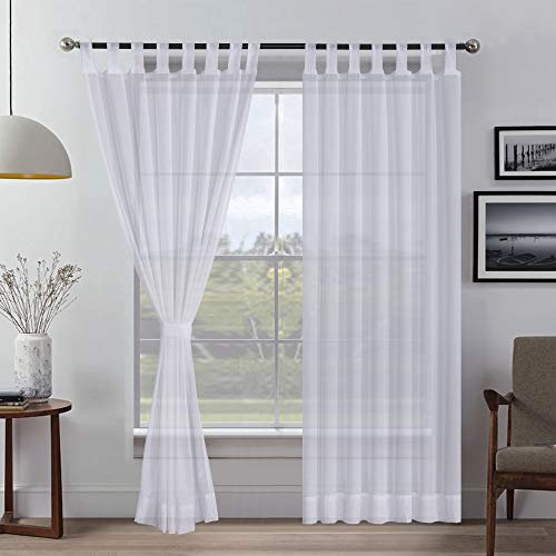 Megachest sheer Voile Tab Top Curtain (cotton-look white, 56 wideX90 drop(W142cmXH228.5cm))