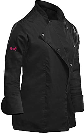 Veste de cuisine pour femmes Stretch Uniforme professionnel de chef cuisinier avec boutons sur le devant Manche long - Noir - Taille 3XL