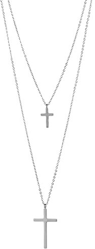 JewelryWe Kreuz Halskette Damen Geschichtet: Edelstahl Zweischichtige Kette mit Kreuz Anhänger Layered Choker Kette Silber Geschenk für Frauen Mädchen