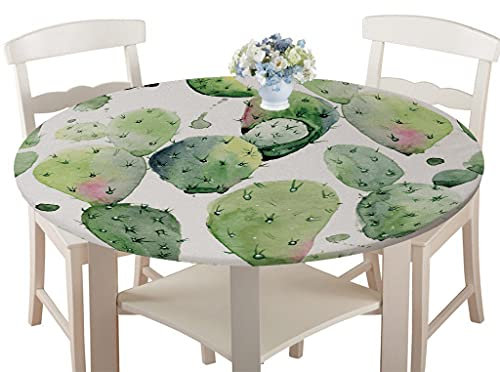 Rotonde Tovaglia in Poliestere con Bordo Elastico,Treers Copritavolo Lavabile Impermeabile Antipolvere Tovaglia con 3D Piante Tropicali per Cucina Giardino Decorazione Tavolo (Cactus B,120cm)
