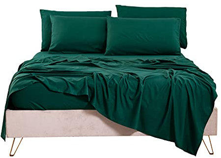 Bedlifes Queen-Bettwäsche-Set, kühlende Bettlaken, ultraweich, seidig, atmungsaktiv, tiefe Taschen, 1800er-Serie, Mikrofaser, Grün, Queen-Size-Größe, 4-teilig