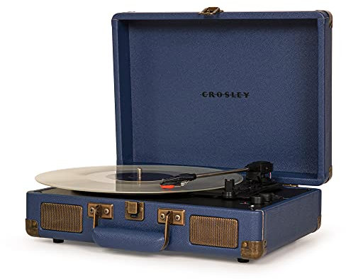 Crosley Cruiser Plus Tocadiscos con 2 Altavoces, Bluetooth y AUX - Tocadiscos Vintage de 3 velocidades - para vinilos de 7, 10 y 12 - Portátil con Funda integrada (Azul)