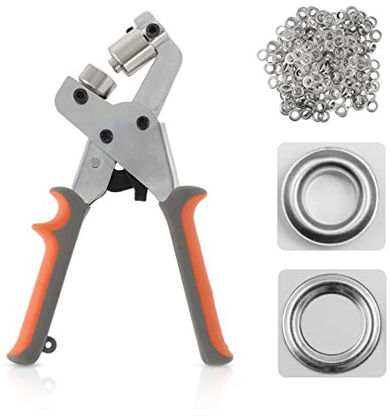 Dyna-Living Handlochzange mit Ösen, mit 500 silberfarbenen Ösen von 6 mm, tragbare manuelle Metalltülle für Gürtel, Handwerk, Gummi, Poster