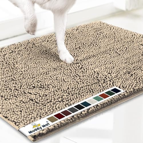 Muddy Mat® AS-SEEN-ON-TV Highly Absorbent Microfiber Door Mat and Pet Rug, Non Slip Thick Washable Area and Bath Mat Soft Chenille for Kitchen Bathroom Bedroom Indoor and Outdoor - Beige Small 28X18