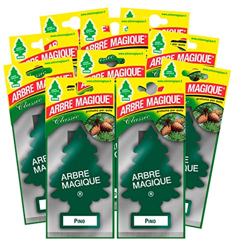 Arbre Magique Mono, Lufterfrischer für Auto, Kiefer, umhüllender und frischer Duft, hält bis zu 7 Wochen, hergestellt in Italien, 10 Stück
