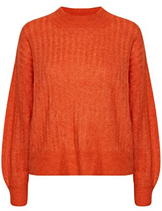 ICHI IHKAMARA LS5 Damen Strickpullover Strickpullover mit Turtleneck und Ballonärmeln Regular-Fit, Größe:2XL, Farbe:Koi (171452)