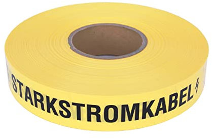 PremSecure Trassenwarnband Achtung Starkstromkabel 250m Trassenband Warnband Trassierband Erdkabel 40mm breit 0,15mm stark schwarz gelb kurz