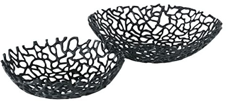 Boltze Schalen Set Fidan (2er Set, Dekoschale schwarz, abstraktes Muster, Obstschale, Design Schale, Metallschale) 2018887