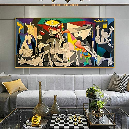 ZHMANLUCK Picasso Pictures Home Poster und Drucke Wanddekoration – Guernica von Picasso Leinwand Gemälde berühmte Leinwand Wandkunst 95 x 183 cm/(37 x 72 Zoll) mit goldenem Rahmen