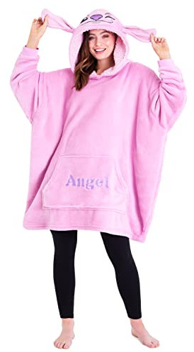 Disney Stitch Kapuzenpullover Damen Oversize Hoodie Decke mit Ärmeln Sherpa Weiche Warme und Komfortable Geschenke für Frauen Teenager (Rosa Angel)