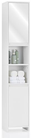 TUKAILAi Bathroom Storage Cabinet, 2 Doors Tall Bathroom Floor Cabinet with Mirror and Open Storage Shelf Freestanding Narrow Cupboard for Bathroom Washroom