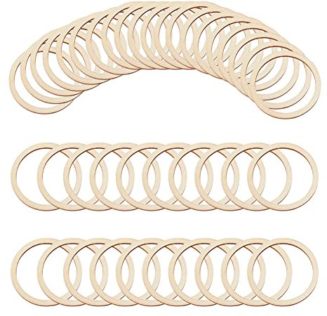 NBEADS 100 Stück 60 mm unbehandelte Holzstücke Ringe Form, Antike Weiße Kreis Ornamente Holz Verbindungsringe blanko Holzscheiben zum Malen Brandmalerei Wohnkultur, 50 mm Innendurchmesser