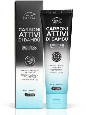 Venus Visage Dentifricio sbiancante Professionale con Carbone di bambù - Pasta sbiancante Denti nera - approvato dai Dentisti (pacco da 1)