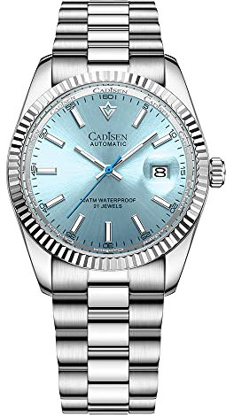 CADISEN Automatik Uhr Herren Mechanische Automatikuhr Saphirglas Und Rostfreier Stahl Wasserdicht (8214 Blau)