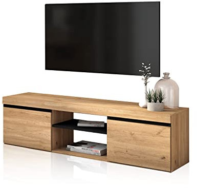 duehome | Mueble TV con 2 Puertas, Mueble Salón, Almacenaje Comedor, Modelo Ebos, Acabado en Roble Nude y Ceniza, Medidas: 140 cm (Largo) x 39,6 cm (Fondo) x 40 cm (Alto)