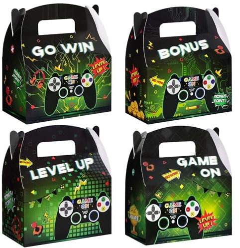 WERNNSAI Video Game Party Gift Boxes - 12 PCS Gaming Birthday Supplies Kids Party Bags Goodie Candy Favor Boxes Kids Party Food Box for Boys Birthday Decorations
