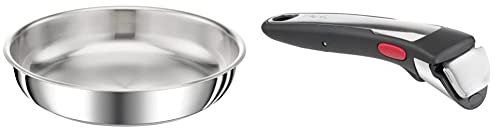 Tefal Ingenio Preference Poêle 28 cm, Empilable, Acier inoxydable, Induction, Polyvalence, Gain de place L9720602 & Tefal Ingenio Poignée amovible Premium noire, Bakelite, 4.5 x 0.03 x 17.5 cm