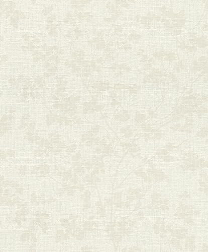 Rasch Tapete 653854 - Cremeweiße Vliestapete mit Blumen auf Leinenoptik, Blumentapete aus der Kollektion Welcome Home