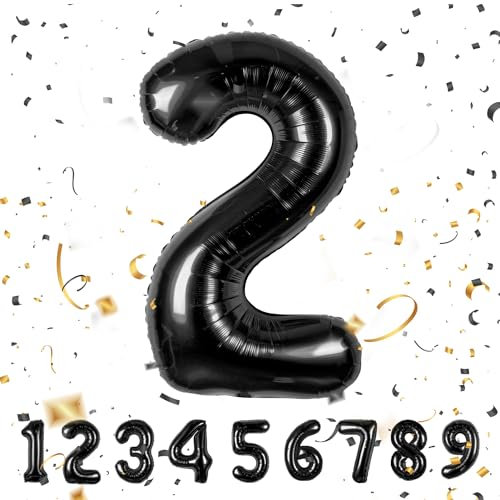 Geburtstag zahlen luftballon 2 jahre | Folienballon Kindergeburtstag Deko 2 XXL Schwarz-Riesen Folienballon in 40 - 101cm Geburtstagsdeko - Ballon Zahl Deko zum Geburtstag - fliegt mit Helium Black2