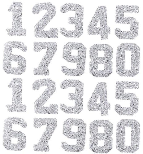 YYlingx 20PCS Rhinestone Number Iron on Patch 2.3inch 0-9 Letter Rhinestone Sew on Patches Appliques for DIY Clothing Repair Decorations Craft Accessories