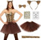 Hestya Leopard Kostüme Set Leopard Cosplay Accessoires Leoparden Tier Haarreif Krawatte Leopardenschwanz Tutu Rock Leoparden Gesichtsaufkleber für Geburtstag Zubehör Karneval
