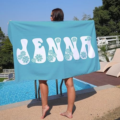 ZYMECH Toalla de playa personalizada con nombres, microfibra, grande, secado rápido, suave, ligera, personalizada, con nombre, piscina, natación, viaje, toalla de playa (100 x 200 cm)