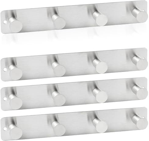 RICOO Appendiabiti da Parete MH025S-4x4 in Acciaio Inox, Attaccapanni da Muro Design Moderno con 4 Ganci per Ingresso, Cucina, Bagno, Montaggio Facile, Argento