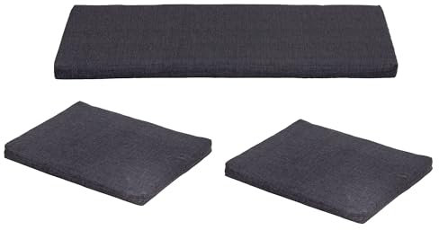 Beo Nina Lounge-Kissen-Set für Gartenmöbel | Made in EU | 2X Stuhl-Kissen & 1x Bank-Auflage | UV-beständige Sitz-Kissen | Polster für Outdoor-Loungemöbel | Sitz-Polster in Dunkel-Grau