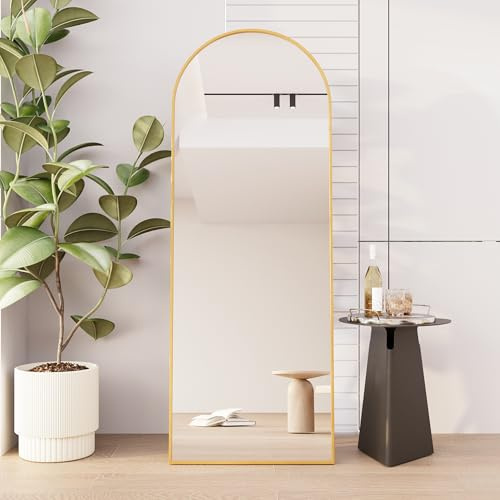 Specchio da Parete Lungo, Specchio da Terra Appendere con Cornice in Lega di Alluminio e Ganci Specchio a Figura Intera, Per Camera da Letto e Soggiorno (oro, arco 162 x 53 cm)