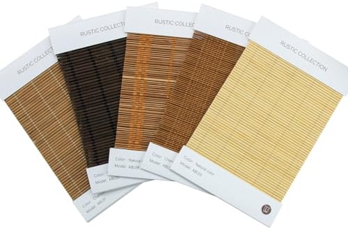 LUSTROWIN Custom Bamboo Shades Cordless Bamboo Roman Shades for Windows and Doors Natural Woven Sample Swatch Kit, 5 Colors, Rustic Collection