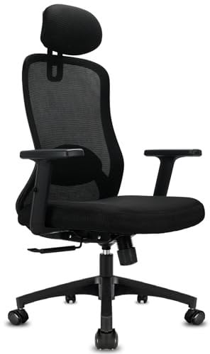 Durrafy Ergonomic Office Chair, High Back Desk Chair With Adjustable Armrests and Lumbar Support, 90°-130° Tilt Function (Lockable), Mesh Computer Chairs for Home/Office, Black