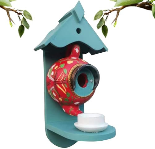 Vogelfutterstation mit Teekanne, Vogelhaus im Freien - Vogelfutterstation im Freien in Teekannenform - Niedliche dekorative Vogelhäuser, bunte Vogelfutterstation für