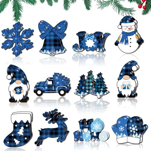 HBell 48pcs Christmas Wooden Ornaments - Colored Wooden Pendants for Kids DIY Crafts & Xmas Tree Decorations (Blue)