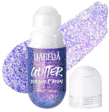 Prreal Roll-on Body Glitter Gel, Mermaid Makeup Festival Rave Accessories, Gliter Face Paint Holographic Hair Glitter Gel, Sparkle Body Shimmer Halloween Makeup for Rave Party(09 Crazy Purple)