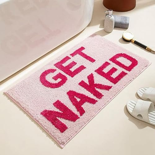 Get Naked Badematte 50x80cm, Badematte Get Naked rutschfest Waschbar, Weich Und Bequem Badezimmerteppich Saugfähig Schnelltrocknend Badteppich, Rosa, Moderner Duschvorleger mit Rutschfester Rückseite
